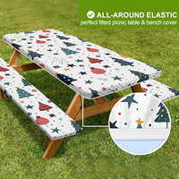 Nappe de pique-nique imperméable et élastique 3-en-1 à imprimé de Noël pour table et banc, idéale pour les fêtes en extérieur, le camping et la décoration de vacances