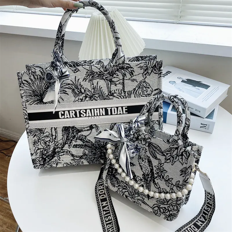 Spring Summer Personalized Fashion Jacquard Print Large Small Branded Book Tote Bag Women's Shoulder Bag