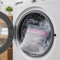 Kantong Cuci Pakaian Satu Bagian Modern dan Sederhana, Jaring Sarang Lebah Lipat Portabel, Poliester Pink, Jaring Kasar Anti-Abrasi
