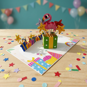 Carte pop-up 3D flamant rose faite à la main, design animalier personnalisé, artisanat en papier, best-seller Vietnam, tendance actuelle pour Thanksgiving et le Nouvel An - Product Image 3