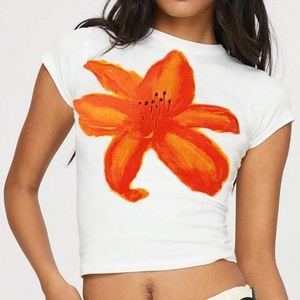 T-shirt attillata da <span class=keywords><strong>donna</strong></span> in cotone traspirante con Top Crop personalizzato t-shirt da <span class=keywords><strong>donna</strong></span> - Product Image 6
