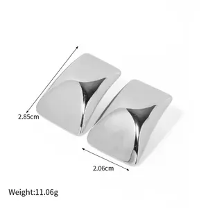 HP 18K PVD Stainless Steel Square Stud Earrings Glossy Smooth Metal Waterproof Non Tranish Daily Jewelry