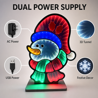 Lampada da Tavolo LED 3D a Forma di Pupazzo di Neve con Specchio Infinito, Decorazione Natalizia, Alimentazione AC/USB