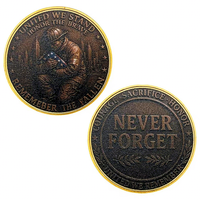 Pièce commémorative « Never Forget 9/11 » plaquée or antique, design 2D drapeau américain pompier, pièce souvenir personnalisée en gros