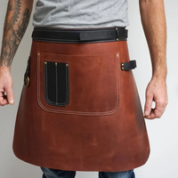 Tablier de travail en cuir véritable pour homme, demi-longueur, avec logo personnalisé, pour barista, barbier, grillades, restaurant, chef, jardin, rafraîchissant
