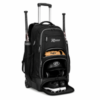 Sac à dos de baseball à roulettes en polyester avec logo personnalisé, fermeture éclair, grande capacité, porte-bâtons, compartiment pour casque et chaussures