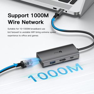 UNIEAN Venta al por mayor <span class=keywords><strong>Usb</strong></span> C Hub 3,0 Tipo C 6 Portas Hub a RJ45 UHD 4K Adaptador Estación de acoplamiento Tipo C <span class=keywords><strong>Usb</strong></span> 6 en 1 Hub para <span class=keywords><strong>Macbook</strong></span> <span class=keywords><strong>Pro</strong></span> - Product Image 6