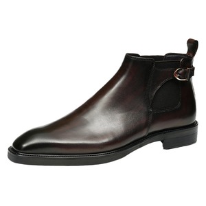 Bottines Chelsea pour hommes en cuir véritable, bout rond, à enfiler, avec bande élastique, semelle en caoutchouc, style automne - Product Image 4