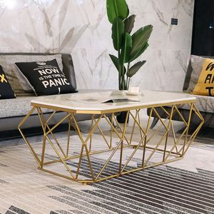 Table basse moderne <span class=keywords><strong>en</strong></span> fer et marbre doré, design nordique, luxe, pour salon, bureau, design moderne, plexiglas - Product Image 2