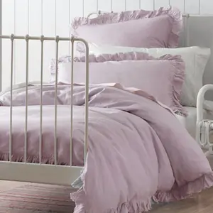 Pink ruffles girl comforter cover 100% linen 2/2.3m blue bed sheet home textile bedding sets manufacturer