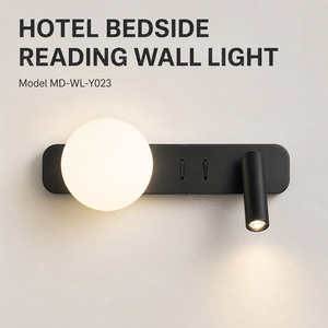<span class=keywords><strong>Applique</strong></span> <span class=keywords><strong>murale</strong></span> moderne pour hôtel avec lampe de lecture réglable 3W, globe en verre de 120 mm et double interrupteurs BJB pour projets hôteliers - Product Image 1