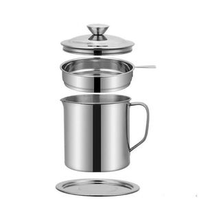 Oil Strainer Pot Grease Can Oil Storage <b>Container</b> Stainless Steel Cooking Oil Keeper Bacon Grease <b>Container</b> with Strainer - Product Image 4