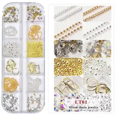 Metal Chain Box Gold Silver Charms UV Lamp Nail Rhinestone UV Gel Chain Decoration DIY Nail Accessories