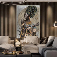 Vente en Gros Usine Décoration Murale Tableau Art Abstrait Portrait Huile Femme Africaine Noire pour Hôtel