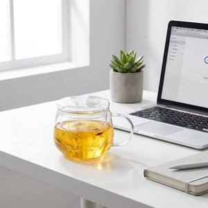 300ml Heat Resistant Borosilicate Glass <strong>Tea</strong> <strong>Infuser</strong> Cup with Lid, Clear Drinking Glass <strong>Tea</strong> <strong>Mug</strong> for Office and Home - Product Image 4