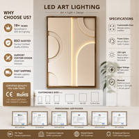 Décoration murale LED beige crème, art mural géométrique minimaliste neutre avec lumière chaude, toile texturée jaune blanc doux