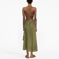 Robe longue en lin et coton pour femmes, vêtement d'été de haute qualité, sans manches, découpé, froncé, dos nu, décontracté