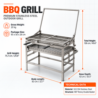 Barbecue au charbon de bois robuste pour l'extérieur, OEM ODM, en acier inoxydable, avec gril rotatif, pour les distributeurs et les grossistes