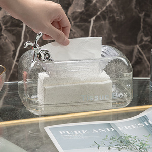 Boîte à mouchoirs en plastique transparent avec poignée en forme de lapin pour le rangement de la chambre à coucher et du salon - Product Image 3