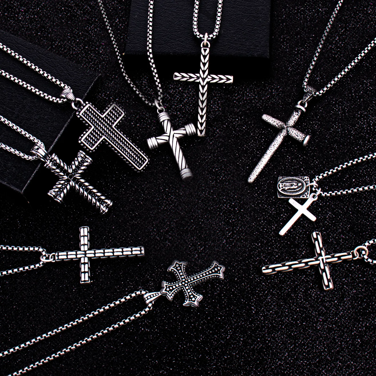 Custom Fashion Fine Jewelry Vintage Jesus High Quality Pendant Christian Stainless Steel Cross Necklace For Men