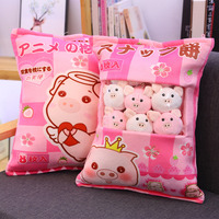 Jouets en peluche animaux mignons en forme de pudding, mini-boules rondes (Poussin, Ours, Pingouin, Lapin), un sac de jouets en peluche en forme de nourriture et de collations, coussin en peluche