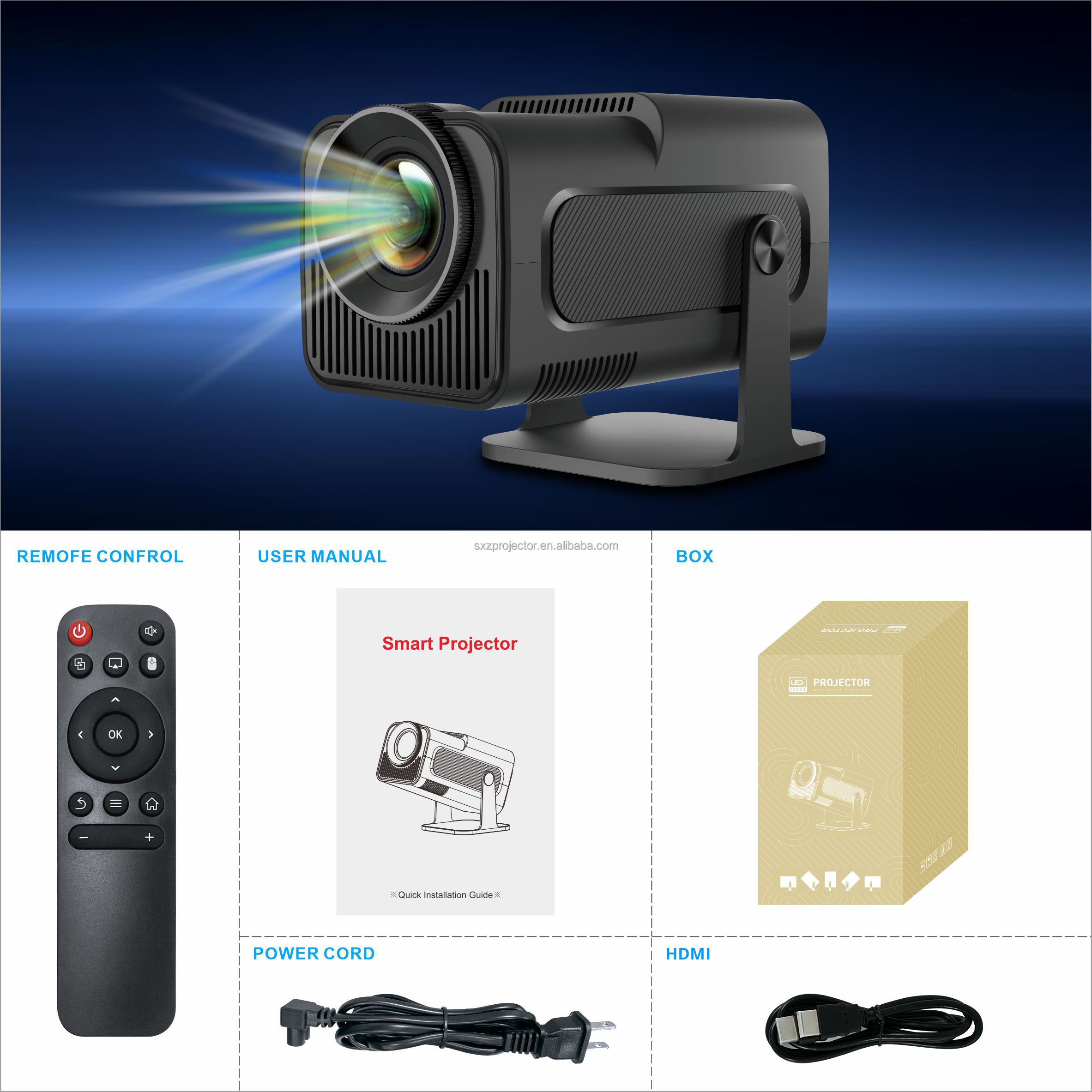 CE/FCC/ROHS認証取得 HY320 ミニポータブルプロジェクター 4K Android