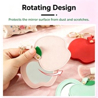 Miroir en forme de pomme avec logo personnalisé, miroir de poche en cuir PU avec porte-clés, mini miroir de maquillage portable pour promotion