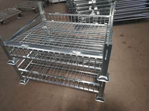 4-Strato pesante pieghevole in acciaio Pallet <span class=keywords><strong>Rack</strong></span> impilabile rete metallica gabbia metallica per magazzino di stoccaggio pieghevole Pallet <span class=keywords><strong>Rack</strong></span> di stoccaggio - Product Image 4