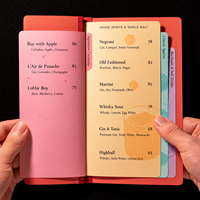 Menu de cocktails personnalisé en tissu, avec intercalaires de couleur, pour restaurant, bar, bistro
