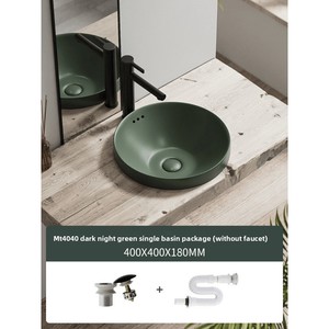 Vasque carrée en céramique nordique à poser sur comptoir, <span class=keywords><strong>vert</strong></span> foncé mat, à trou unique, gris anthracite pour salle de bain - Product Image 5