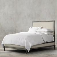 Lit double en chêne massif de style américain vintage, lit traditionnel confortable