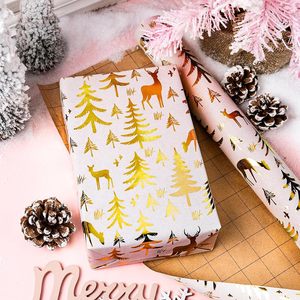 Yarcony Kraft Christmas <b>Wrapping</b> <b>Paper</b> Ivory Gold Foil Tree Deer Theme 17 In X 33 Ft Roll Gift Craft Recyclable - Product Image 5