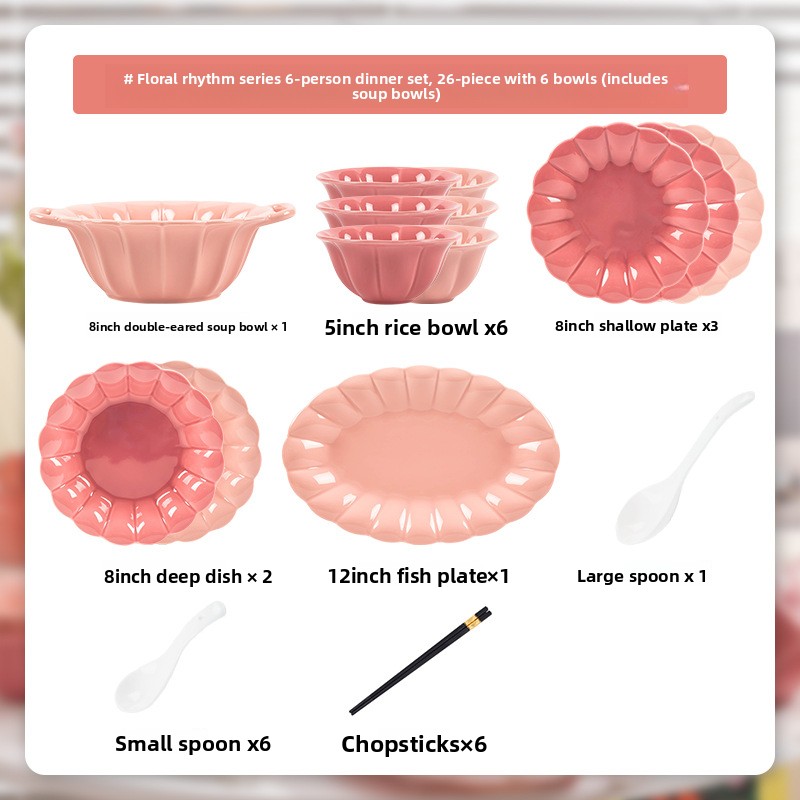 6 people 26pc pink set with red floral box