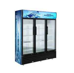 Puerta de vidrio transparente para bebidas frías, escaparate de exhibición comercial para sushi, postre, zumo, pescado, cerveza, nevera, precio