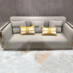 Juego de Sofás de Cuero Italiano de Lujo, Sofá Tapizado de Piel de Vacuno de Primera Calidad con Estructura de Madera Sólida para Villa o Penthouse - Product Image 2