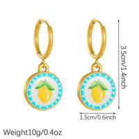 Boucles d'oreilles pendantes en acier inoxydable de style français, plaquées or 18 carats, avec émail en forme de citron