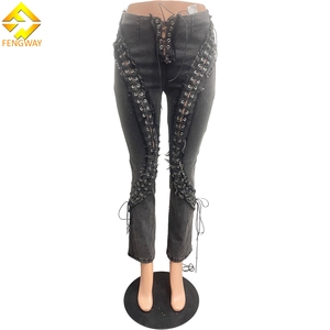 Jeans da <span class=keywords><strong>Donna</strong></span> a Vita Alta con Gamba Larga e Taglio a Campana, <span class=keywords><strong>Pantaloni</strong></span> <span class=keywords><strong>Skinny</strong></span> con Lacci - Product Image 2