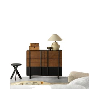 Commode à six tiroirs en bois massif, meuble de rangement pour salon, style Wabi Sabi, meuble d'entrée, meuble de chambre à coucher - Product Image 3