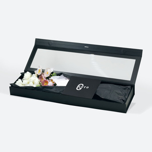 Caja de Regalo de Cartón Floral Negra con Tapa Magnética, Disponible en Stock - Product Image 1