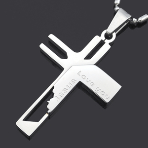 'Ti amo geso' inciso argento/oro/nero/blu placcato in acciaio inox di alta <span class=keywords><strong>qualità</strong></span> titanio croce collana per uomo donna - Product Image 2