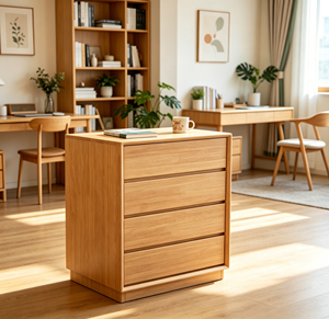 Modern Solid Wood 4-Drawer <b>Chest</b> Cabinet with Black Drawers and Wooden Frame for Bedroom <b>Storage</b> - Product Image 3