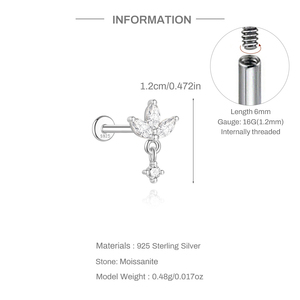 Pendientes Apilables Crown Threader de Plata de Ley 925 con Moissanita, Joyería para Piercing Plano de Cartílago para Mujer - Product Image 6