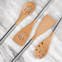 Ustensiles de cuisine en bois de hêtre d'acacia naturel, ensemble d'ustensiles de cuisine en bois, cuillères à Spaghetti, spatule tournante