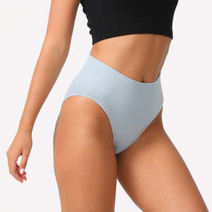 Braguitas de algodón de punto antibacterianas de cintura alta, sin costuras, de color liso, transpirables, con efecto lifting y control de abdomen para mujer. - Product Image 1