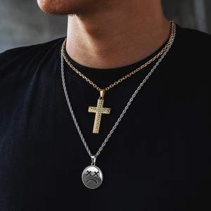 Hip Hop <span class=keywords><strong>Smiley</strong></span> Cross Flower Skull oro 18 carati 316l placcato in acciaio inossidabile croce uomo ciondolo maschile accessori collane gioielli - Product Image 3