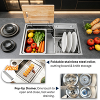 Évier de cuisine commercial moderne, évier de cuisine de style japonais, grand évier simple, fournisseur d'éviers de cuisine en acier inoxydable
