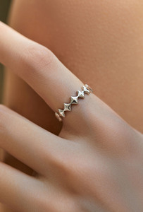 S925 Sterling Silver Adjustable <b>Open</b> <b>Ring</b> Alternating Star And Square Black Zircon Stackable Trendy Finger Jewelry For Ladies - Product Image 3