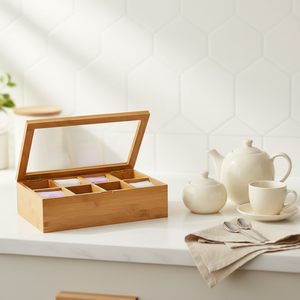 <span class=keywords><strong>Caja</strong></span> de Té de Bambú Natural de Diseño Nuevo al por Mayor, Organizador de Bolsitas de Té de Bambú con Tapa para el Hogar - Product Image 6