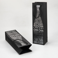 Sac d'emballage pour vin en papier flexographique noir personnalisé de luxe, sacs en papier argentés pour vin, pour emballage cadeau de vin