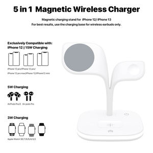 Зарядное устройство для iPhone, для Airpods 5 в 1, настольные часы, телефон 3 в 1, магнитная Беспроводная зарядка 15 Вт, подставка для ночного освещения, зарядное устройство - Product Image 3